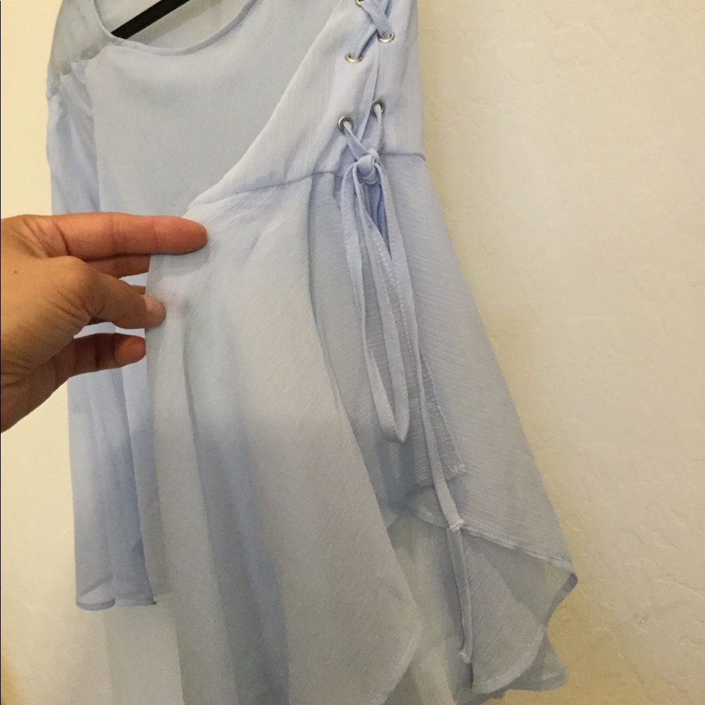 Topshop Blue Sheer Top With Draw String Sleeve Si… - image 3